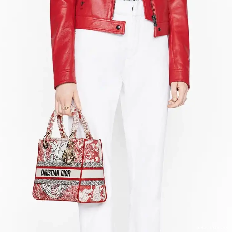 Cheap Canvas Motif Dioramour D-Royaume D-lite White Bag Lady d'Amour Medium Red 0408 Hot Sale
